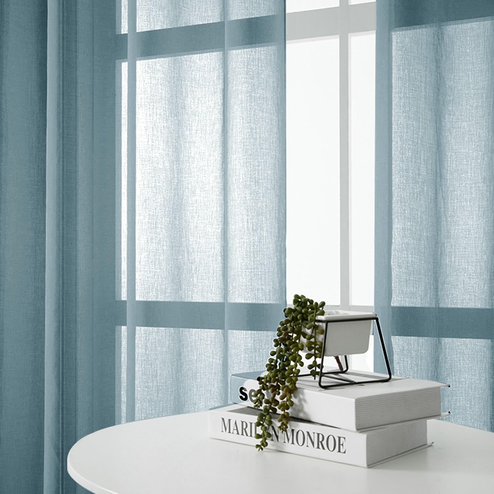 Wohnzimmer Voile Vorhänge Transparente Navy Blau mit Ösen 2 Stück, Polyester Vorhänge Einfarbig Moderne Fenster, H115 x B132 cm