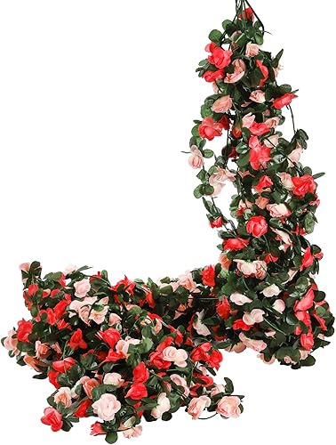 Miniatura 5 de Foraineam Paquete de 10 guirnaldas de flores artificiales para colgar de vid de rosa de 82 pies, rosas falsas, plantas, cadena de hiedra, hogar,