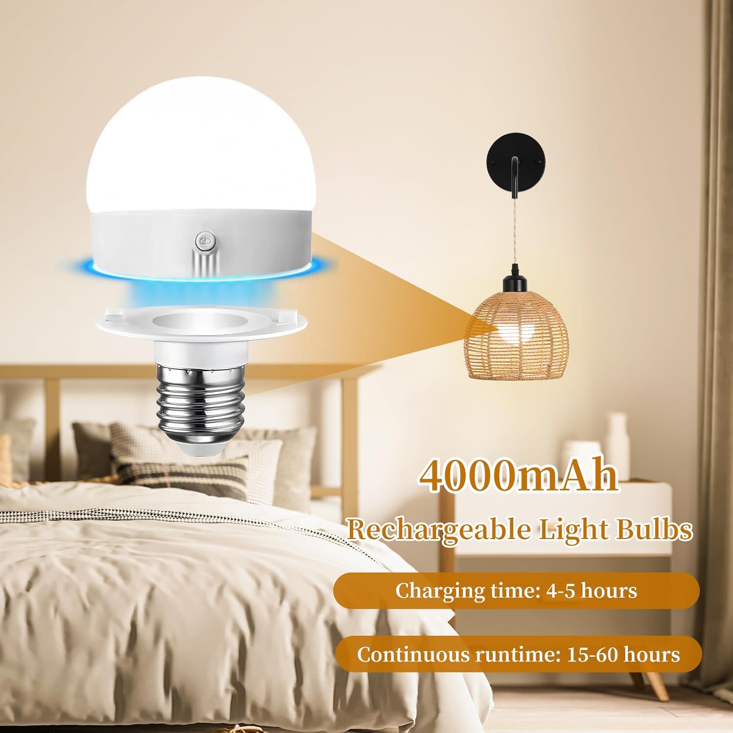 Boho Wall Sconce with Remote,Rattan Battery Operated Wall Sconces Set of 2,15 Colors Dimmable Wireless Wall Light Indoor,Rechargeable Battery Wall lamp for Bedroom, Living Room, Entryway