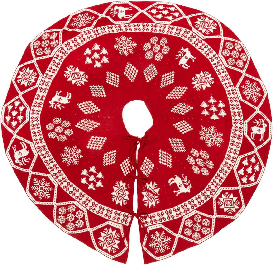 Fennco Styles Reversible Knitted Christmas Tree Skirt 72" Round - Red and White Holiday Element Design Tree Skirt for Winter Festivals, Indoor, Home, School Decor and Special Occasions