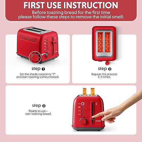 Miniatura 5 de BUYDEEM DT620 Tostadora de 2 rebanadas, ranuras extra anchas, acero inoxidable retro con palanca de elevación alta, función de bagel y muffin,