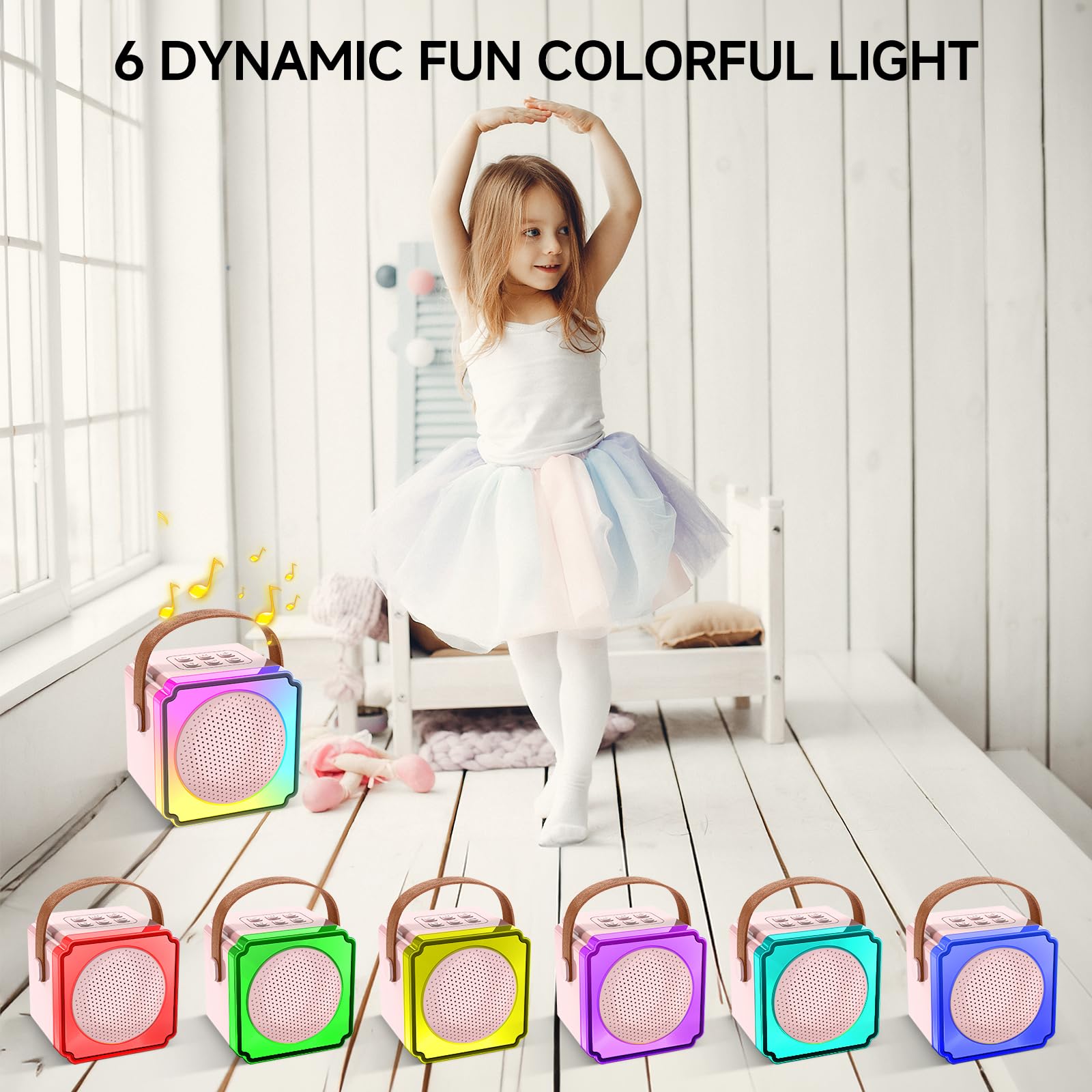 Mini machine de karaoké avec 2 microphones sans fil pour enfants et adultes, machine de karaoké portable avec changeur de voix et lumière LED, cadeau d'anniversaire pour filles et garçons