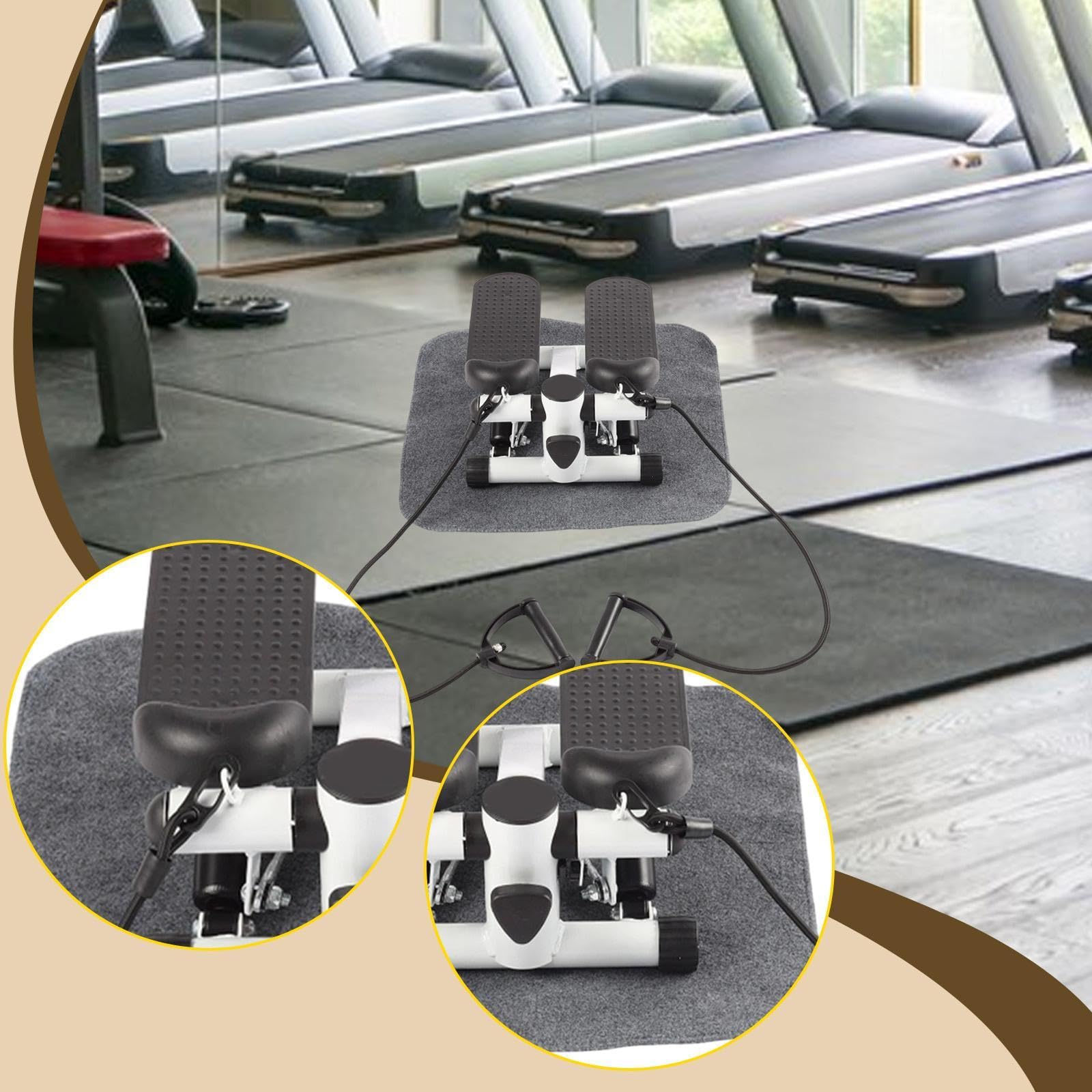 Mini Stepper Fitness Casa con Fasce di Resistenza e Tappetino, Regolabile, Silenzioso, Compatto 38x30x18cm (15x12x7in)