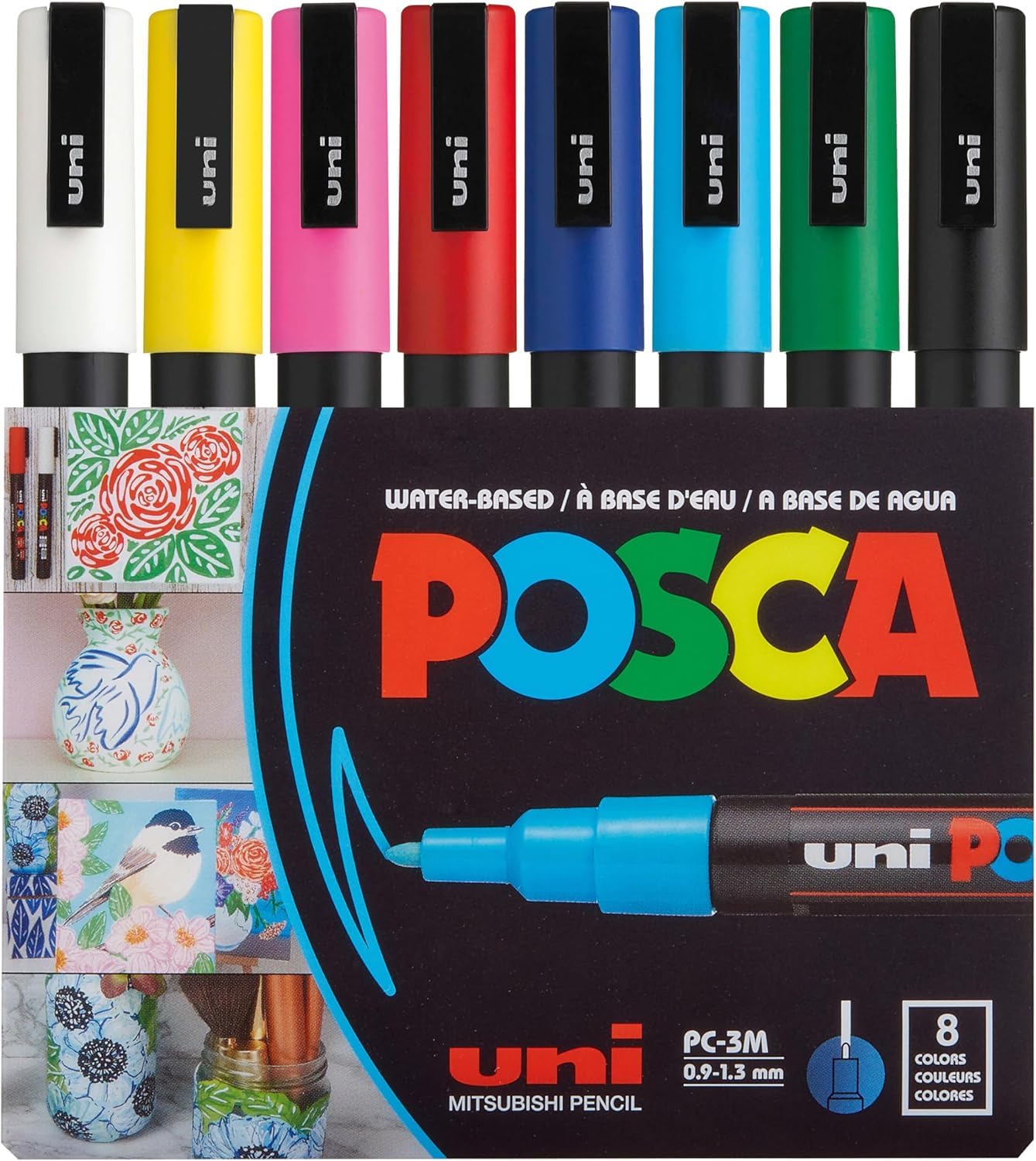 uni-ball Uni Posca PC3M/8 8-Piece Paint Marker Pen Set Assorted Pigmentation Ink Fine Tip