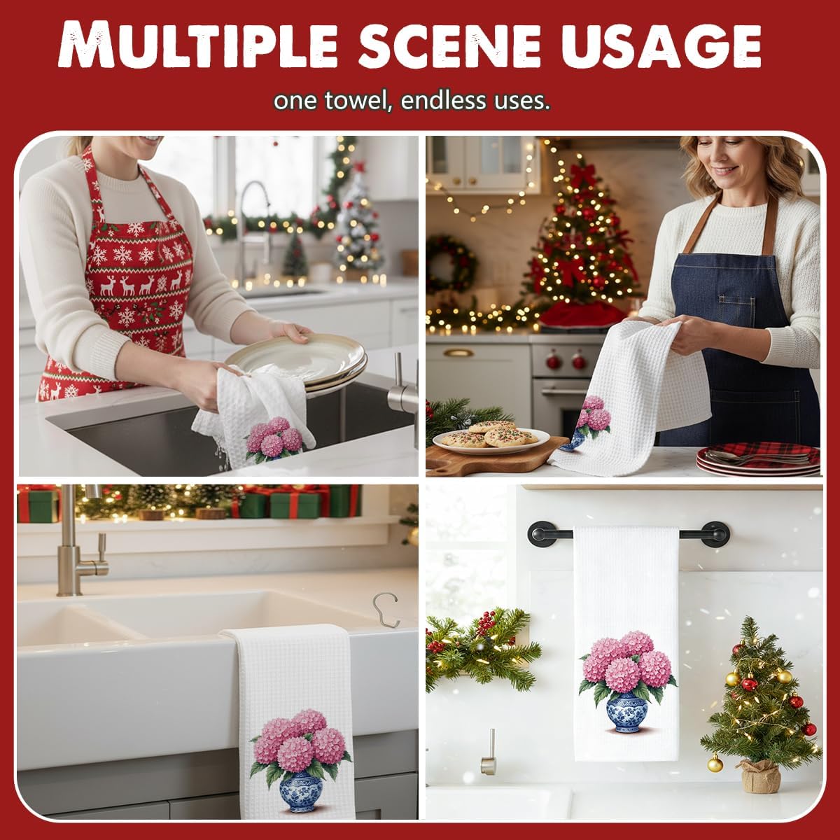 青と白のシノワズリーキッチンタオル、フローラルアジサイ指先装飾ハンドタオル、バスルームクリアランス用、ワッフルファームハウス磁器装飾