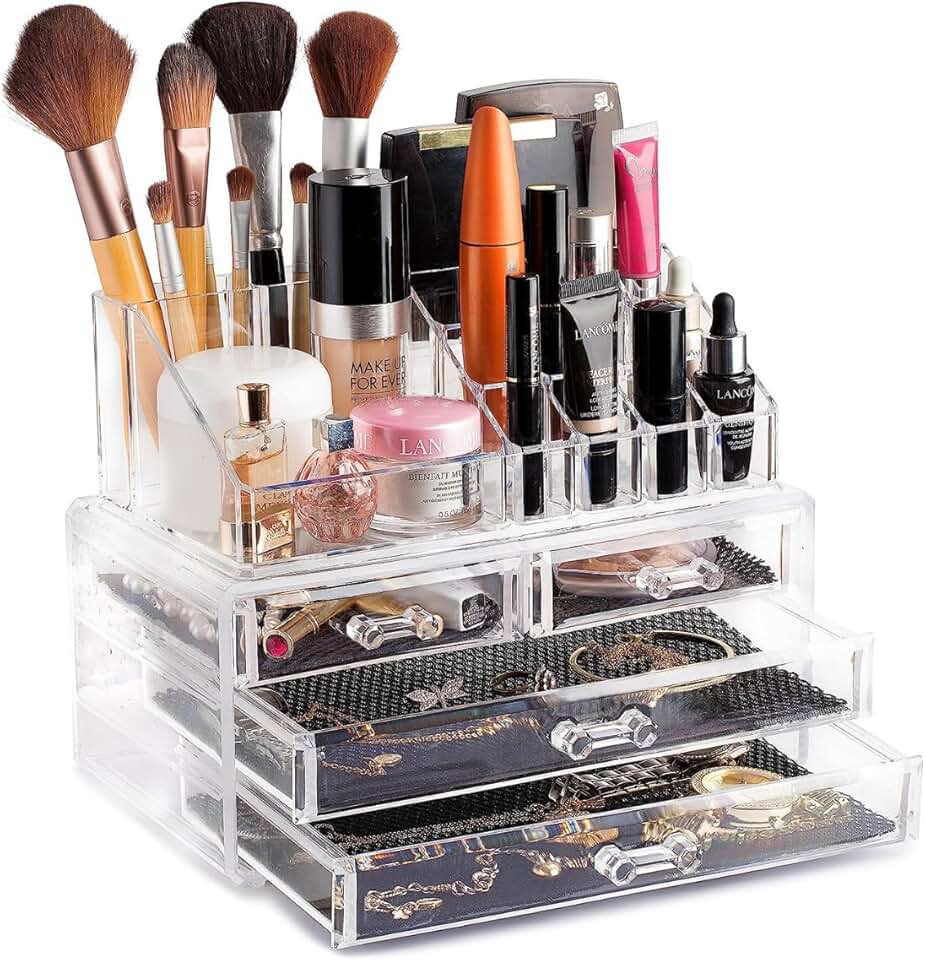 Organizador De Maquiagem Acrílico Expositor Com Divisórias Para Cosméticos e Objetos 4 Gavetas Make Organização Completa Modular Desmontavel