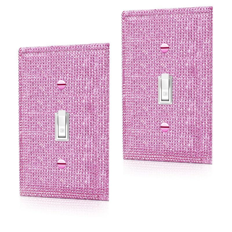 Image of 2 Pcs Shiny Pink Rhinestones Single Toggle Light Switch Plate Decorative Cover Plate Light Switch Cover Rhinestones Switch Plate Decorative Wall Plate