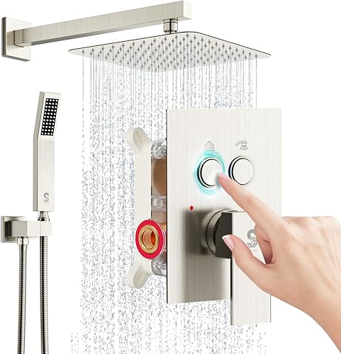 Miniatura 8 de SR SUN RISE Sistema de ducha montado en el techo con desviador de botón pulsador, cabezal de ducha de lluvia de lujo de 12 pulgadas con rociador de