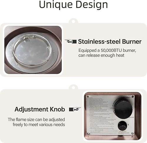Miniatura 5 de HOMPUS Mesa redonda para fogata de propano para exteriores, 42 pulgadas, 50,000 BTU, mesa redonda de gas concreto de bronce con cubierta de tanque,