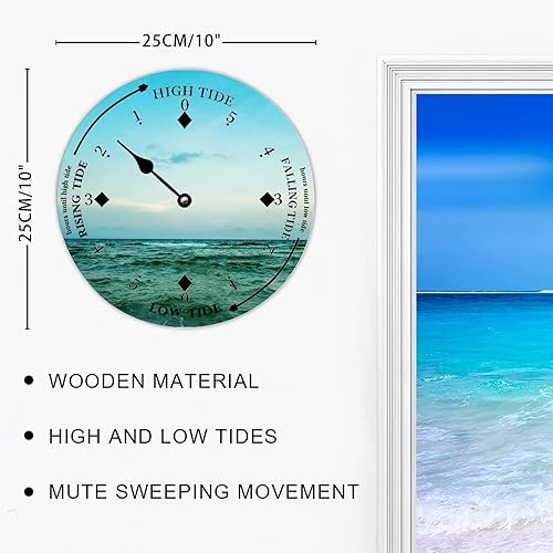 Miniatura 2 de Reloj de marea de madera para pared, puesta de sol, hora del océano, reloj costero, luna, marea, marea, marea, marea alta y baja, reloj de