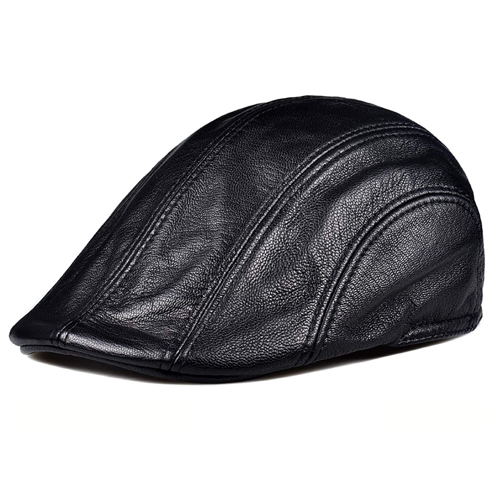 G&F Uomini Pelle Berretto Cappello Piatto Nero Strillone Golf Cappelli Tenere Caldo Moda 54-62 Cm (Color : Black, Size : L)