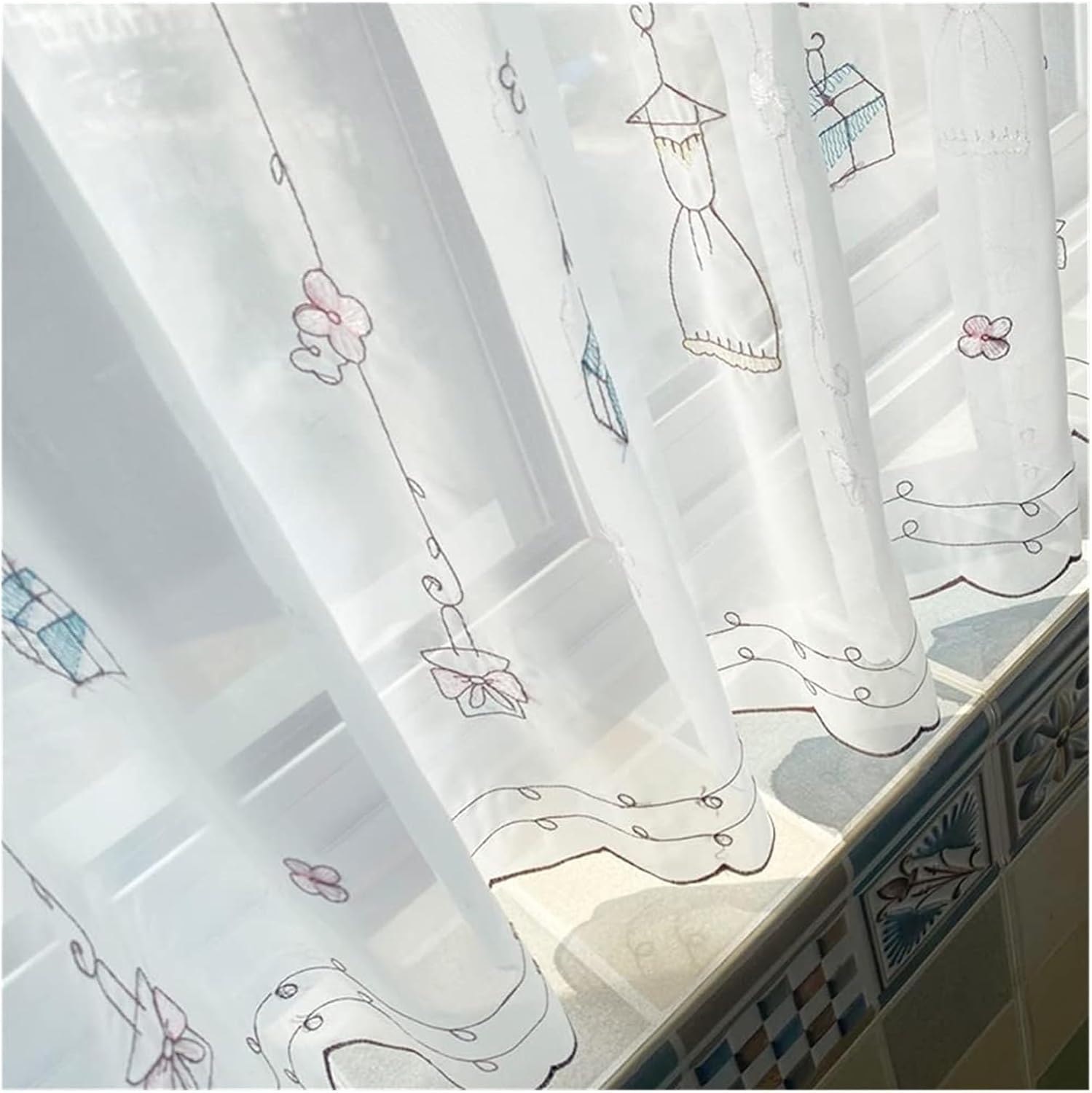 Window Curtain,Valance Curtains Sheer Valance Curtain,Window Curtains,Embroidery Cafe Valance Sheer Short Curtain Small Window Treatment Little Curtains(H60CM,W110CM)