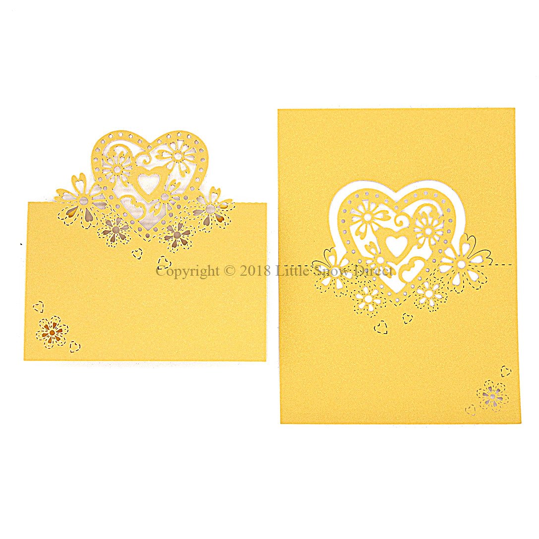 Little Snow Direct Wedding Party Name Place Cards For Table Decoration Pearlescent Laser Cut - 20pcs Love Heart - Gold