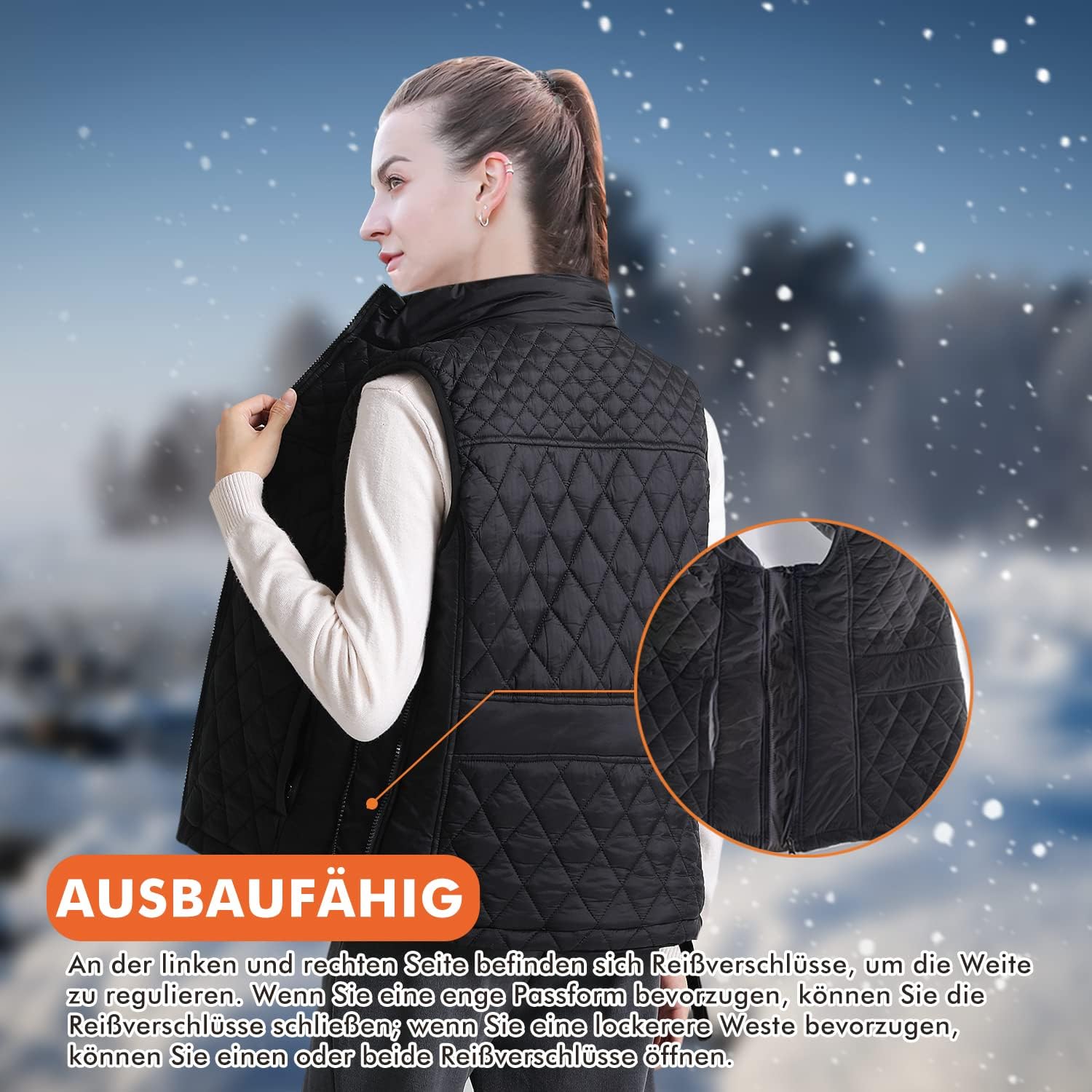 Chaleco Calefactable Hombre Mujer, USB Chaleco Chaquetas Calefactoras con Gran Zonas de Calefacción,3 Niveles de Calor (Pilas no incluidas) (FR/ES, Letras, XL, Regular, Regular, Negro)