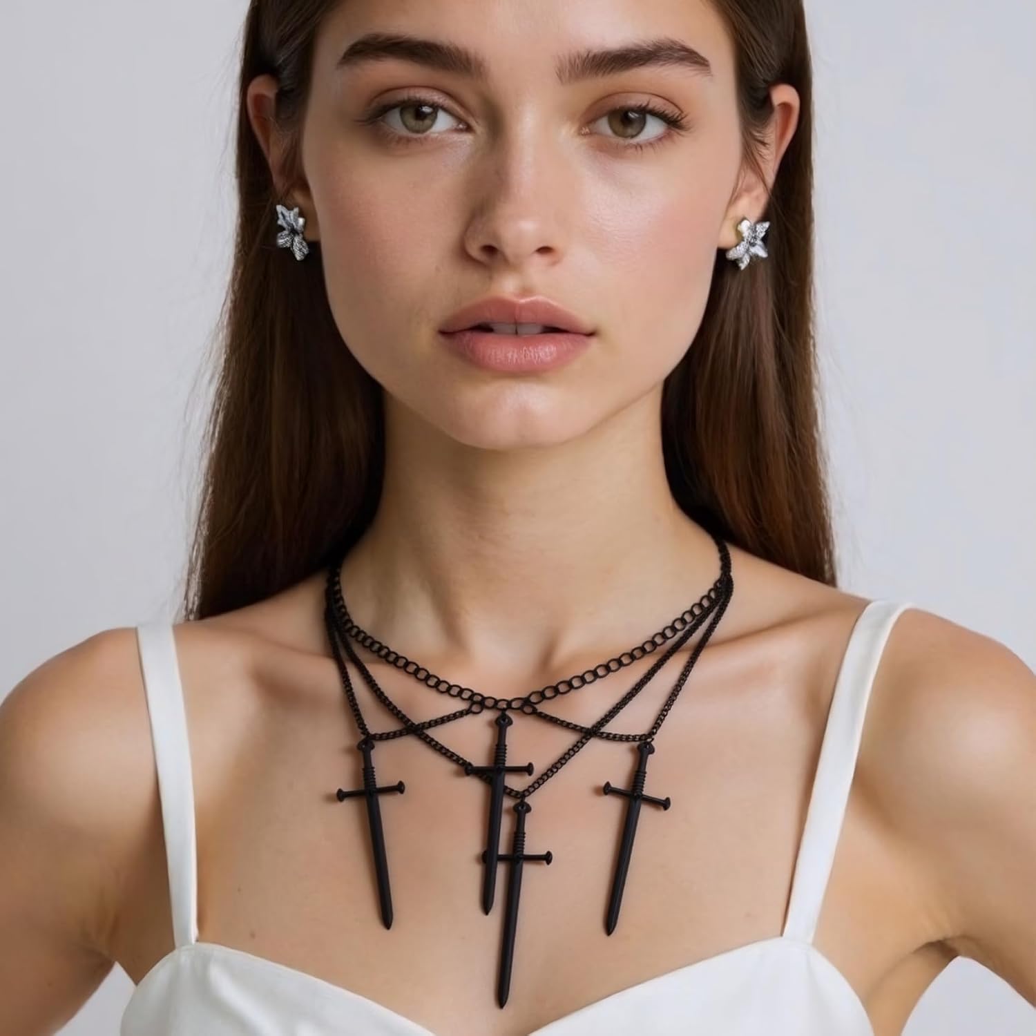 Gothic Layered Dagger Sword Necklace for Women Vintage Punk Goth Emo Grunge Necklace Dark Statement Halloween Jewelry Gift - Image 2