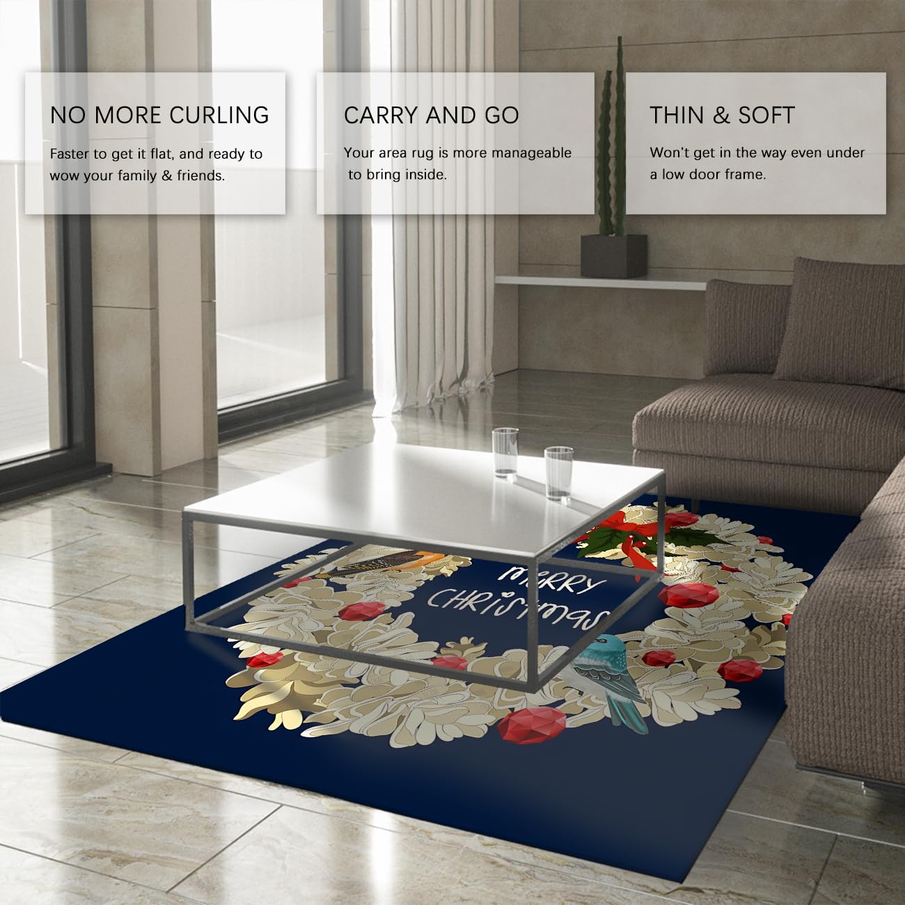 Boże Narodzenie 70 x 120 cm dywaniki świąteczny wieniec design niski dywan miękki zmywalny przenośny wystrój świąteczny do salonu sypialni wejście