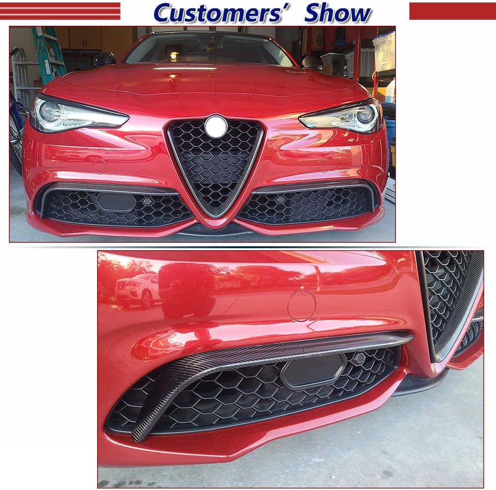 Real Carbon Fiber Fog Light Cover Splitter Canard for Alfa Romeo Giulia Sport Sedan 2015-2021 Front Bumper Front Headlight Covers Eyelids Eyebrows(CF Front Bumper Vent)