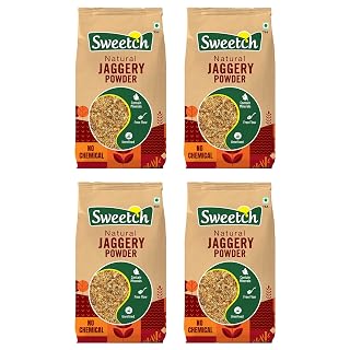 Sweetch Natural Cane Jaggery Powder 4 kg Natural Sweetener | Refined Sugar Alternative contain Minerals, No Chemical, Sulphur & Bleach Free | Gur, Gud Powder for Baking & Cooking (1 kg x Pack of 4)