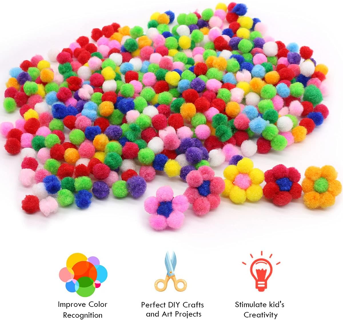 YooThink 1500 Pieces Pompoms for Crafts,Small Size 1CM Small pom poms for Crafts,Pompoms for DIY Creative Crafts Decorations