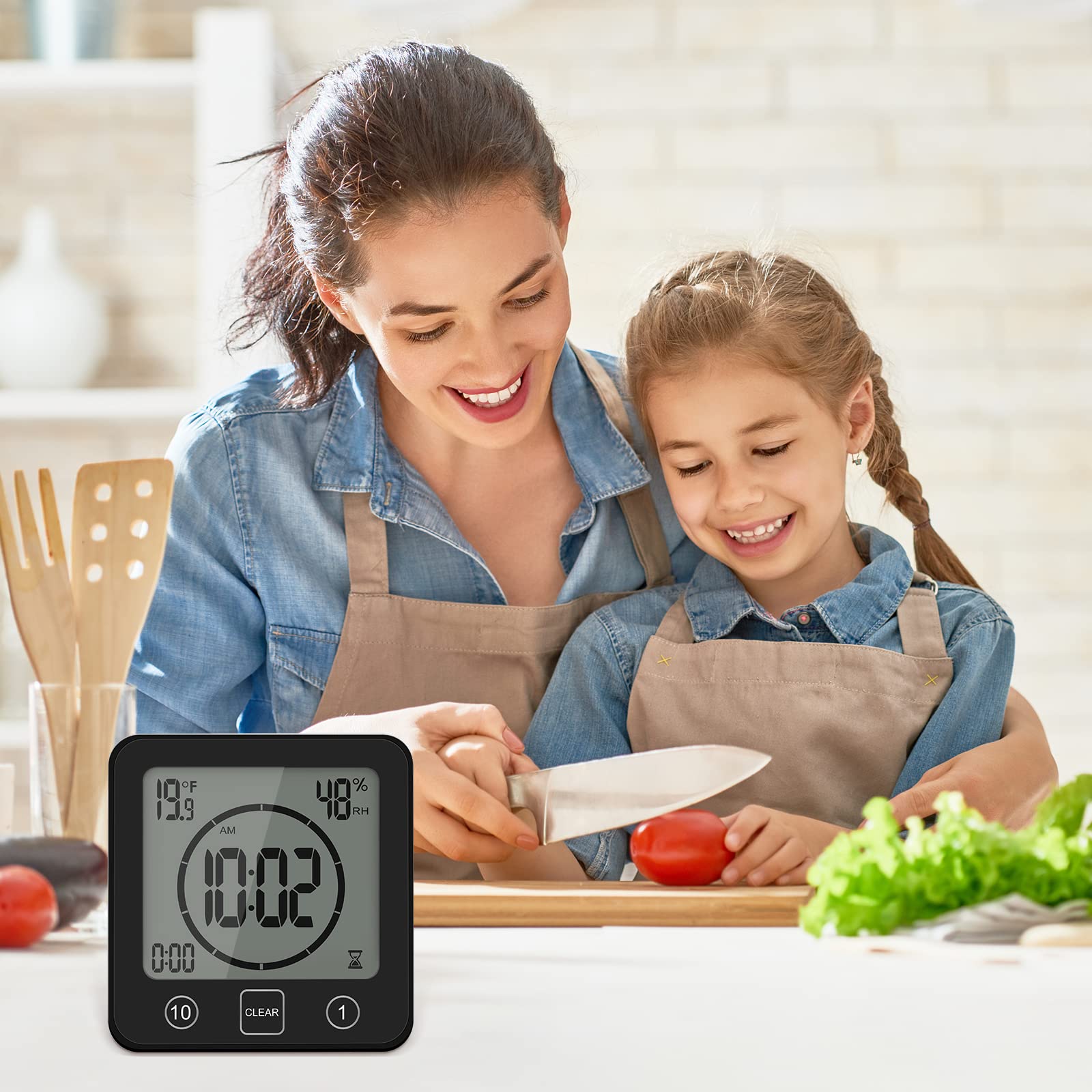 OurLeeme Orologio da doccia impermeabile quotidiano, orologio da bagno con timer con grande display LCD, indicatore di umidità, controllo timer, conto alla rovescia per la casa, il bagno