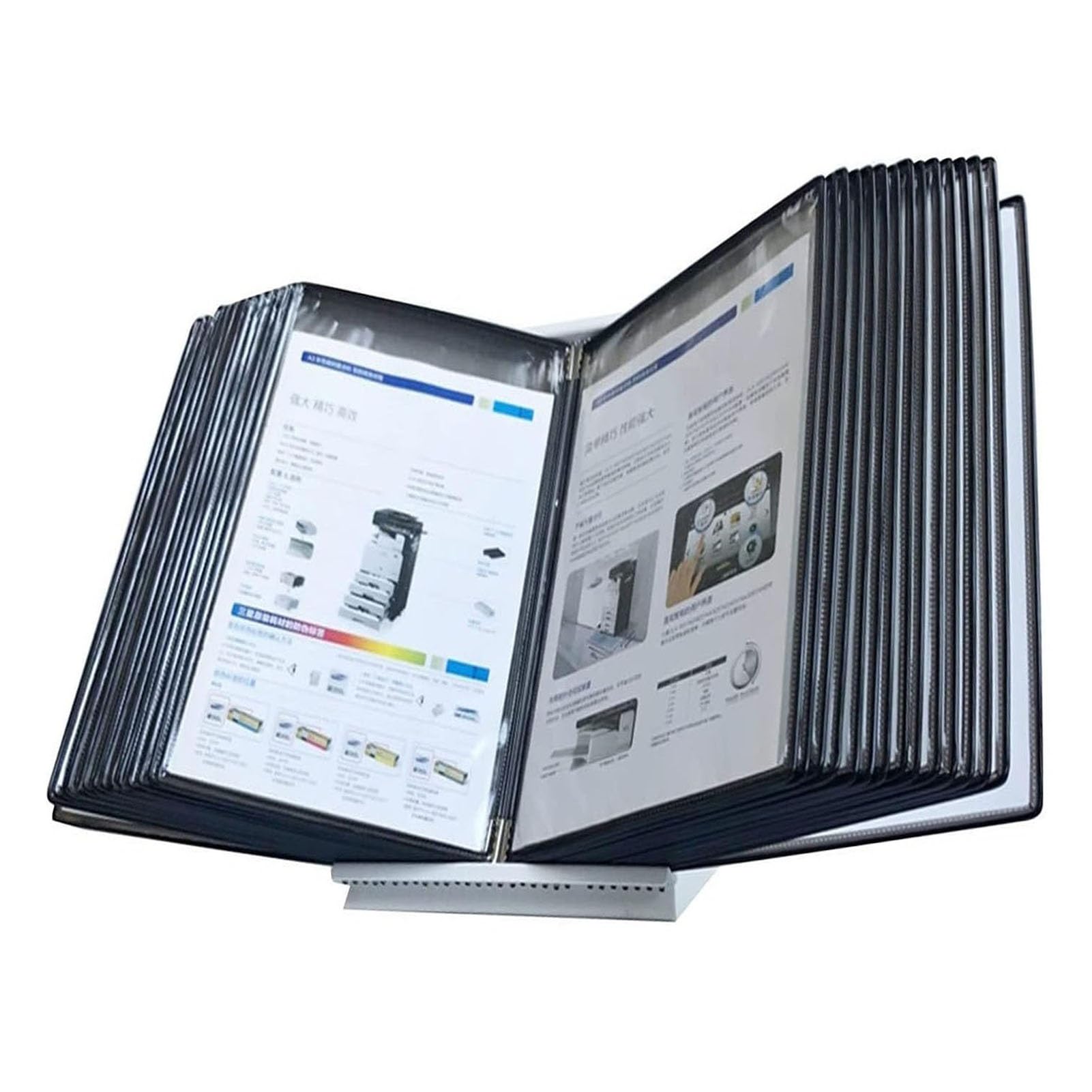 IUokLU Desktop Reference System - Wall Mount Reference Organizer, PVC and Metal Catalog Display Rack, 30 Page Letter-Size, for Office, Workshop, Restaurant Reference and Storage A4 Document (Black)