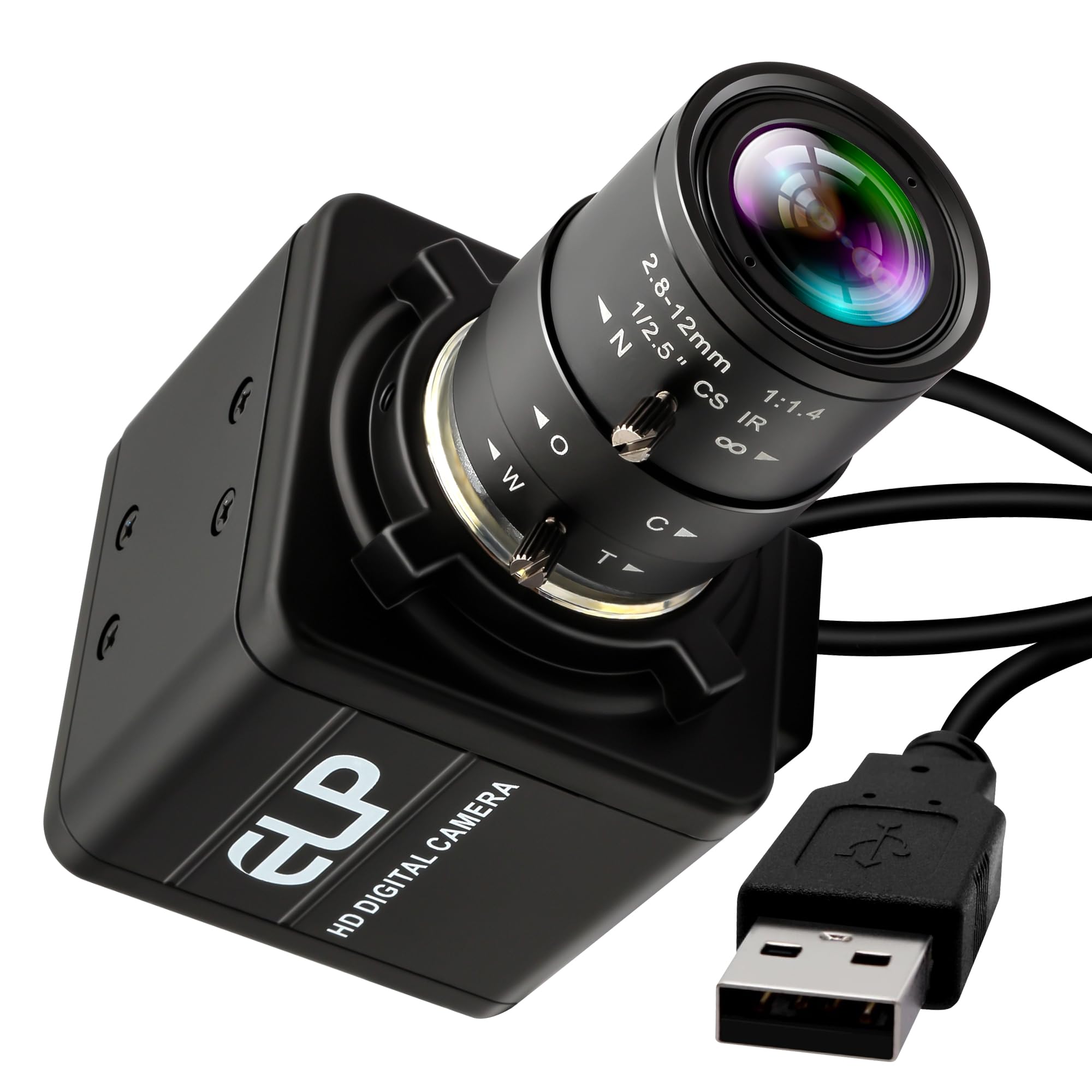 ELP Cámara USB HD de 16 MP, 2,8 – 12 mm, zoom óptico manual de 4 aumentos, lente de montaje CS, alta resolución para Lightburn OpenCV Live Streaming y microscopio USB Plug & Play para Windows, Linux y