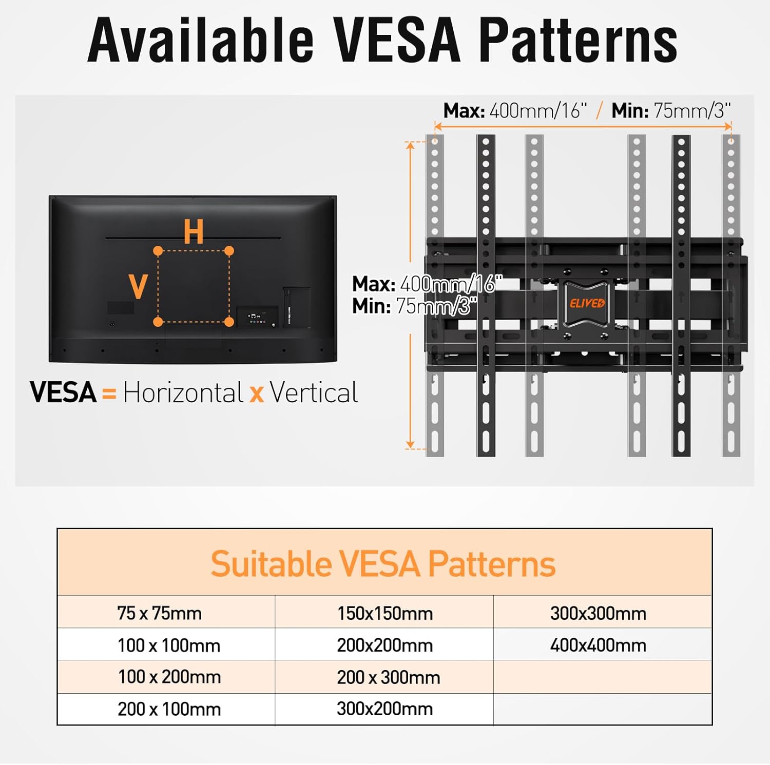 ELIVED TV Wall Mount for Most 26-65 Inch tvs, Full Motion TV Mount with Swivel and Tilt, Wall Mount Bracket Max VESA 400x400mm, Holds up to 99 lbs. - Image 7