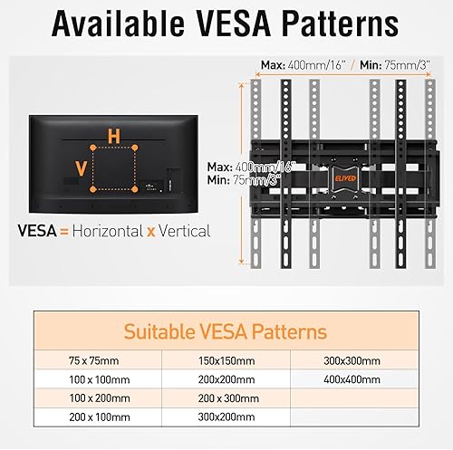Miniatura 7 de ELIVED Soporte de pared para TV con certificación UL para la mayoría de televisores de 26 a 65 pulgadas, soporte de TV de movimiento completo con