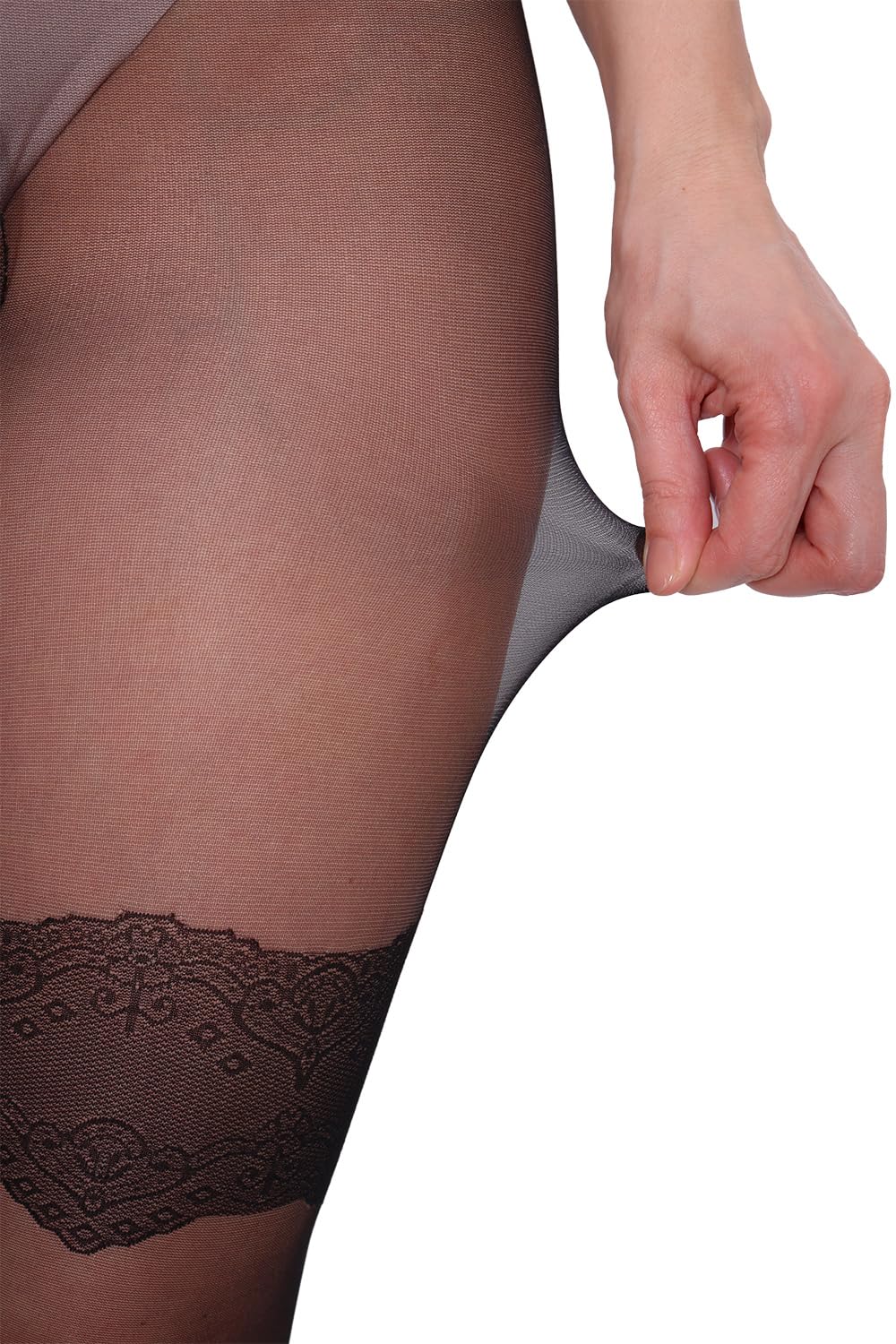 BANANALU Ouvert Strumpfhose Frau 20 Den mit Straps Muster Schritt Offen Seidig