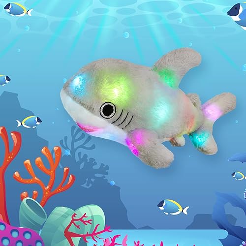 Miniatura 2 de Glow Guards Almohada de peluche con diseño de tiburón iluminado de 16 pulgadas con luces LED nocturnas que brillan en cumpleaños día del niño para