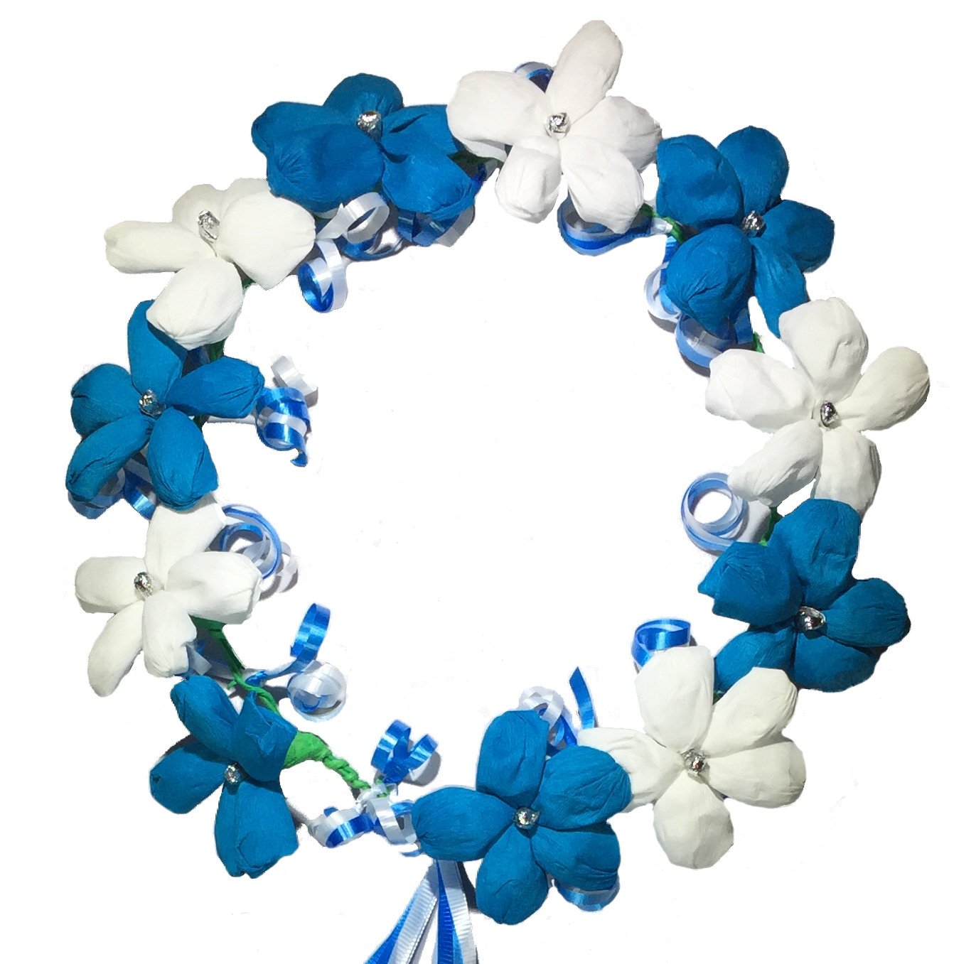 Handmade Flower Crown Crepe Paper Artificial Flower With Ribbon Ponytail Festival Party (White Blue)