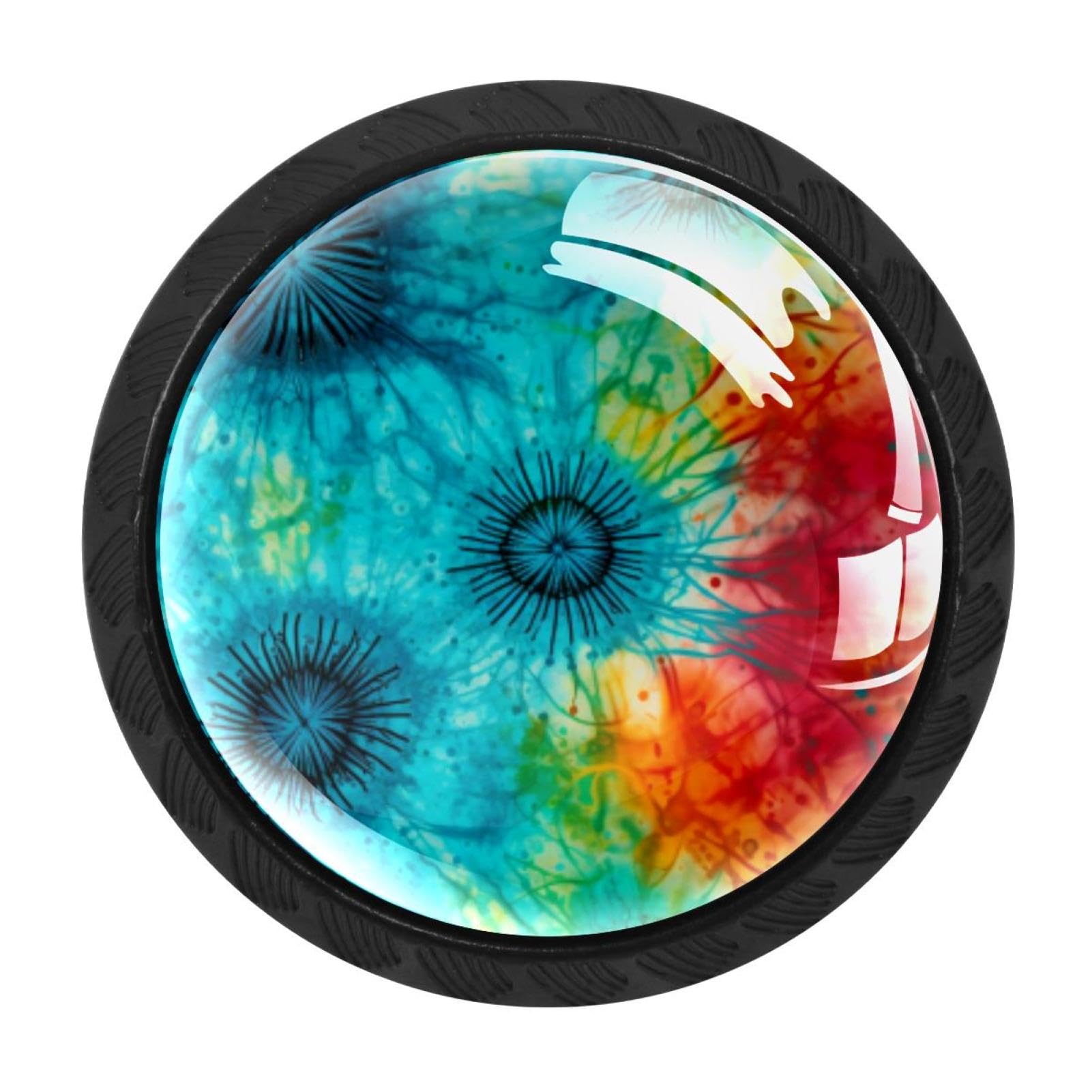 Chenzzzz Multicolored 06 4 Pieces Tie-Dye Drawer Knobs, 35Mm Black Cabinet Knobs, Drawer Pulls And Knobs, Dresser Drawer Knobs, Cabinet Hardware Kitchen Cabinet Knobs