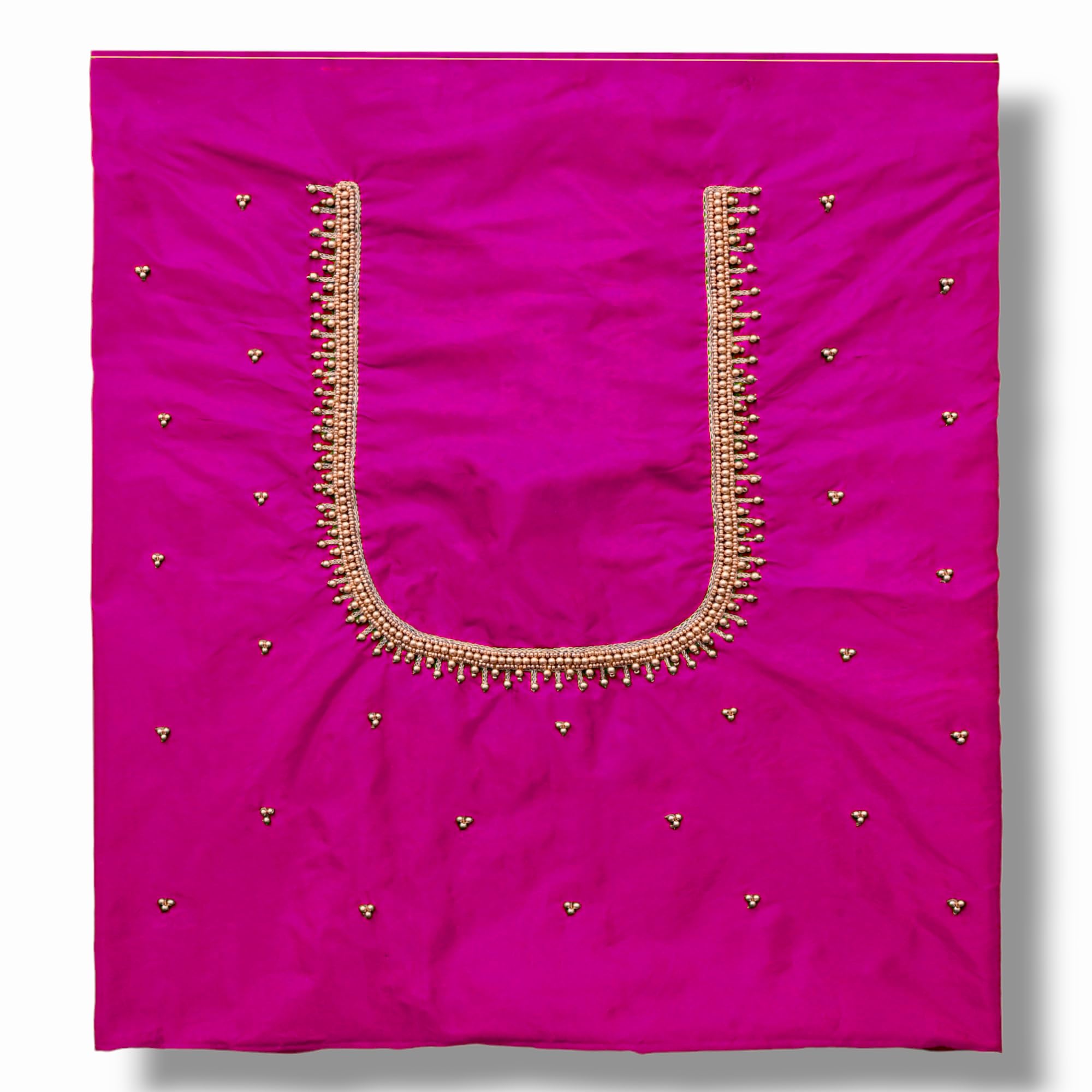 Stripes Design Aari Work Blouse – Ideal for Bridal and Wedding Blouse | Sugar Beads | Stone & Thread Worked | Thilagam Knot – Premium Silk Cotton Fabric, 1 Meter Length-image-18