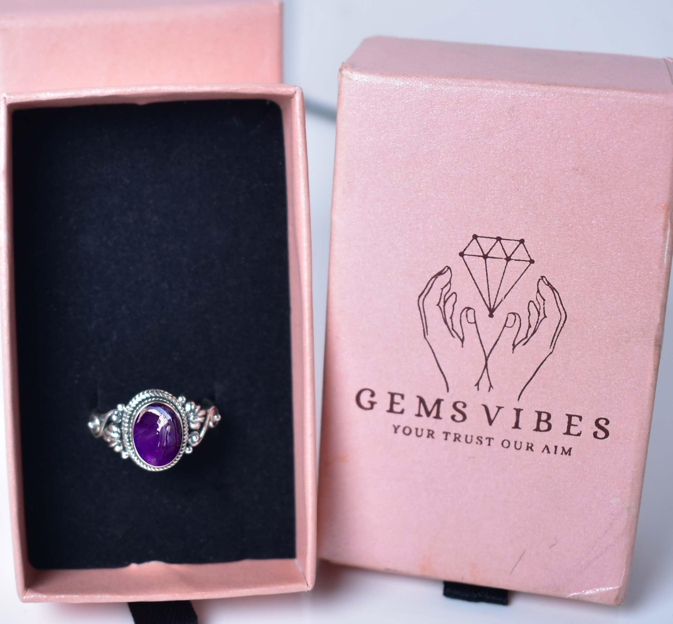 Anello in argento sterling 925 con ametista viola Gems Vibe per donna, regalo perfetto per lei, anelli con pietra preziosa in ametista, gioielli raffinati, anello fatto a mano, misura 9