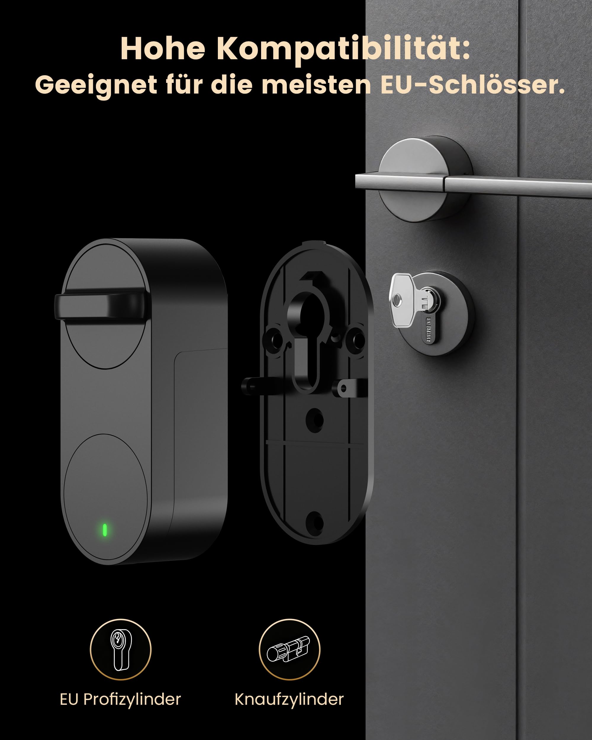 Signstek Smart Lock, Smartes Türschloss Fingerabdruck & Bluetooth – Nachrüstbarer Elektronischer Schloss Türöffner per App, Code, Smartphone, ohne Austausch des Schließzylinders (Schwarz)