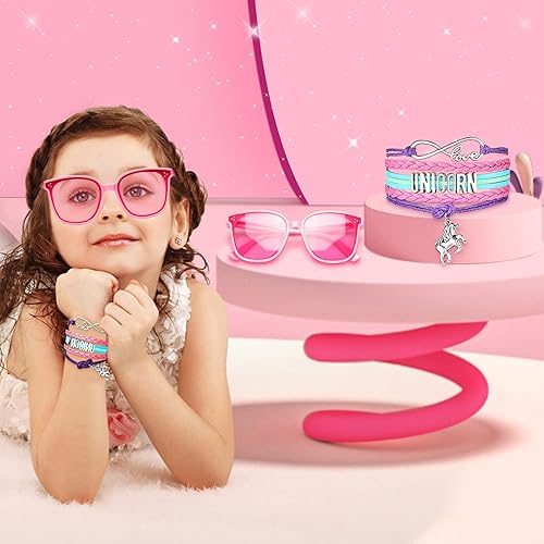 Miniatura 5 de Cesta de bicicleta para niñas, cesta de bicicleta para manillar con pulsera de unicornio, campana, serpentinas, calcomanías, gafas de sol para