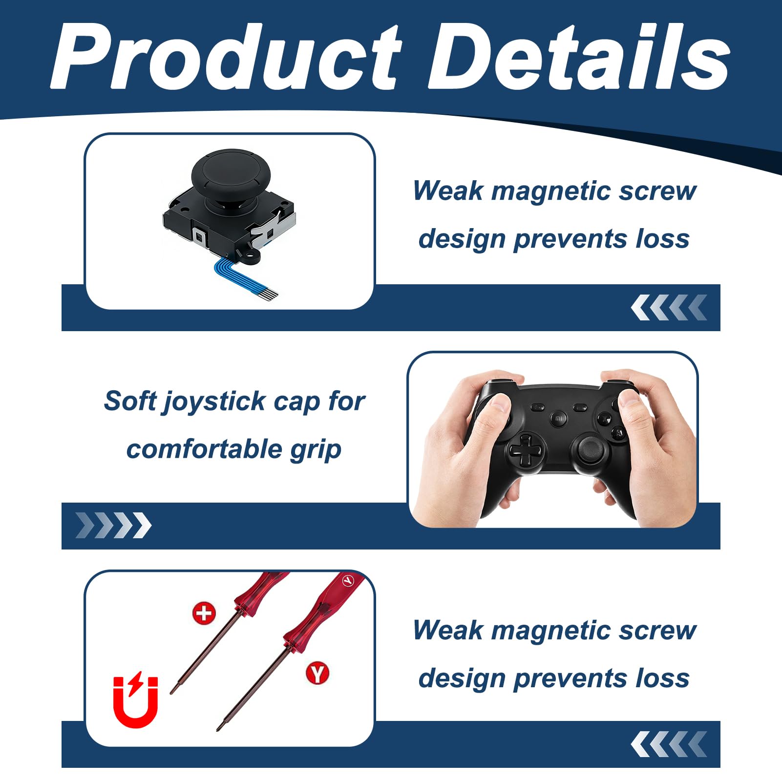 6 Piezas Switch Joystick Reemplazo, 3D Analog Joycon Joystick para NS Switch Switch OLED Switch Lite con Kit de Herramientas de Reparación Compatible con Joystick Dañado Fallado No apto para Switch 2 — view 3