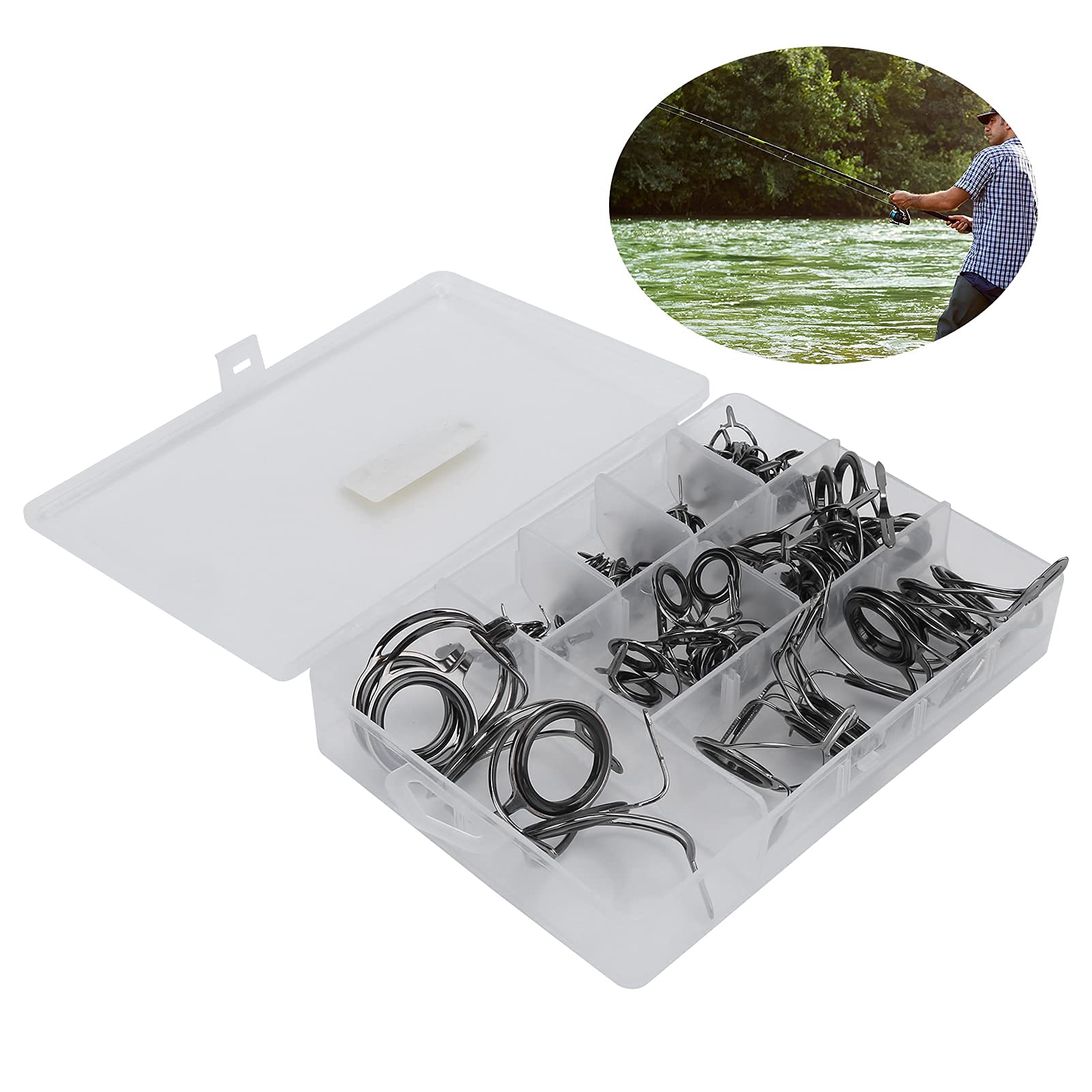 75 Pièces Guide de Canne à Pêche Ensemble D'anneaux en Céramique, Kit de Réparation de Pointe de Guide d'oeil de Canne à Pêche en Mer Accessoire de Pêche