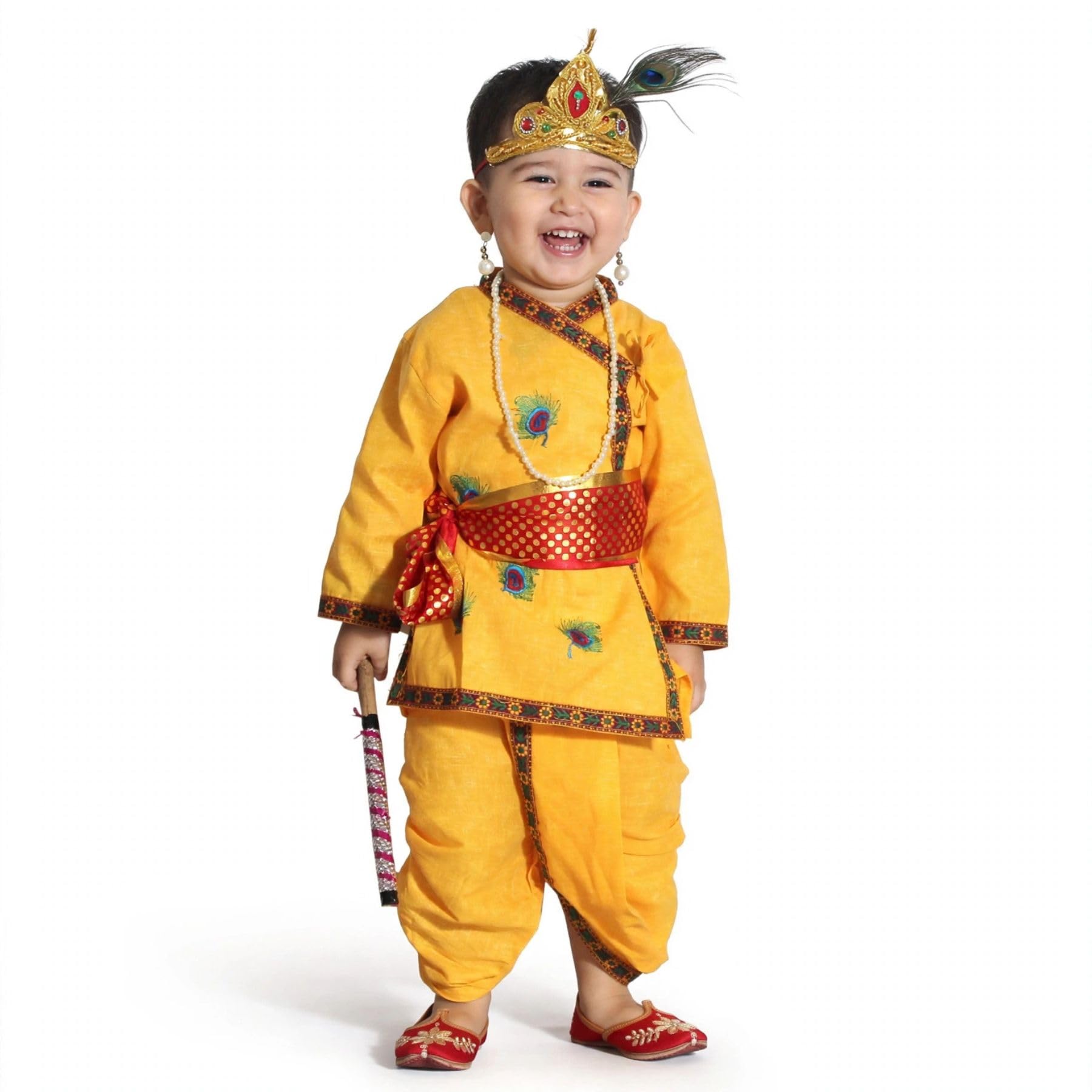 Kaku Fancy Dresses Krishna Costume for Kids, Baby Krishna Dress for Janmashtami, Bal Krishna Dhoti Set, Krishnaleela Costume, Infant Bal Gopal, Krishna Fancy Dress Costume for Boys/Girls