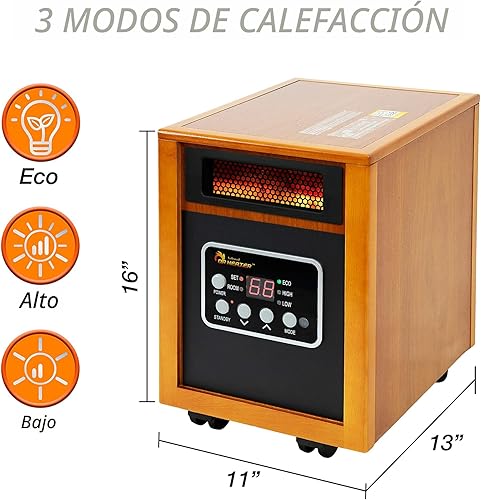 Vista 2 de Dr Infrared Heater Calentador Espacial Portátil, Original, 1500 Vatios, Cerezo (Paquete de 1)
