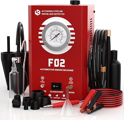 Máquina de humo automotriz con medidor de presión, F02 EVAP Detector de fugas de humo para automóvil y todos los vehículos de 12 V CC en vacío,