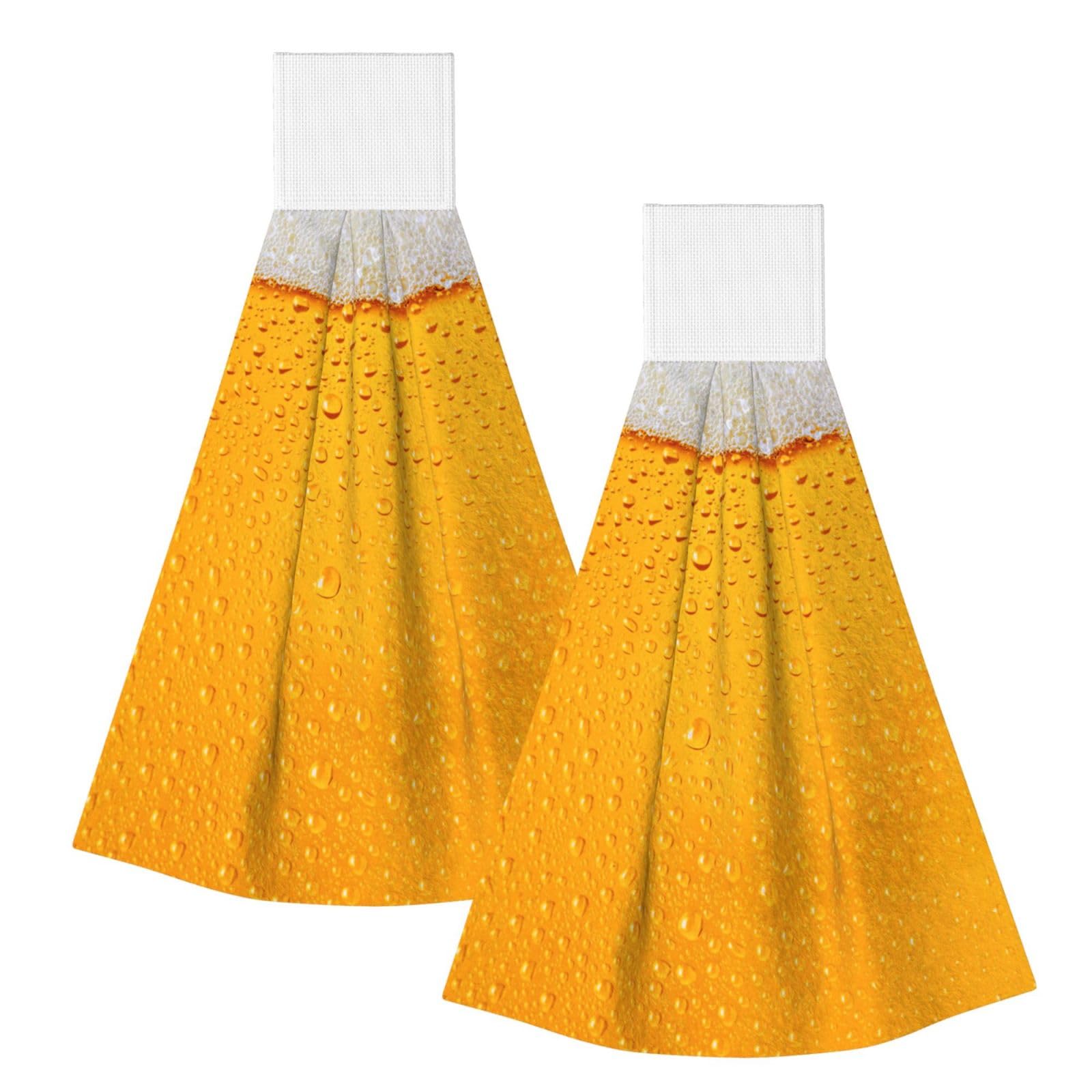 DOPKLNA Beer, 2 Pcs Hanging Coral Fiber Hand Towels for Bathroom, Absorbent Kitchen Towels