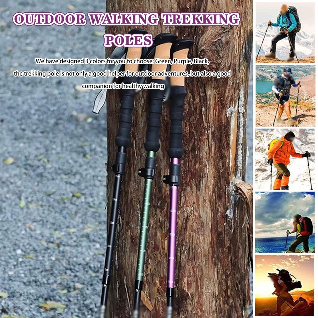 Tri-fold Design Trekking Hiking Pole, Adjustable Portable Mobility Aid, Walking Sticks with Flick Lock, for Women Men(Green Color)