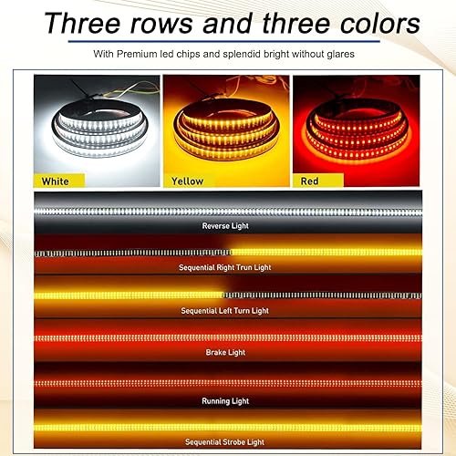 Miniatura 2 de Barra de puerta trasera de camión de 60 pulgadas, triple fila, 504 LED, tira con freno rojo, blanco, secuencial inversa, ámbar, luces