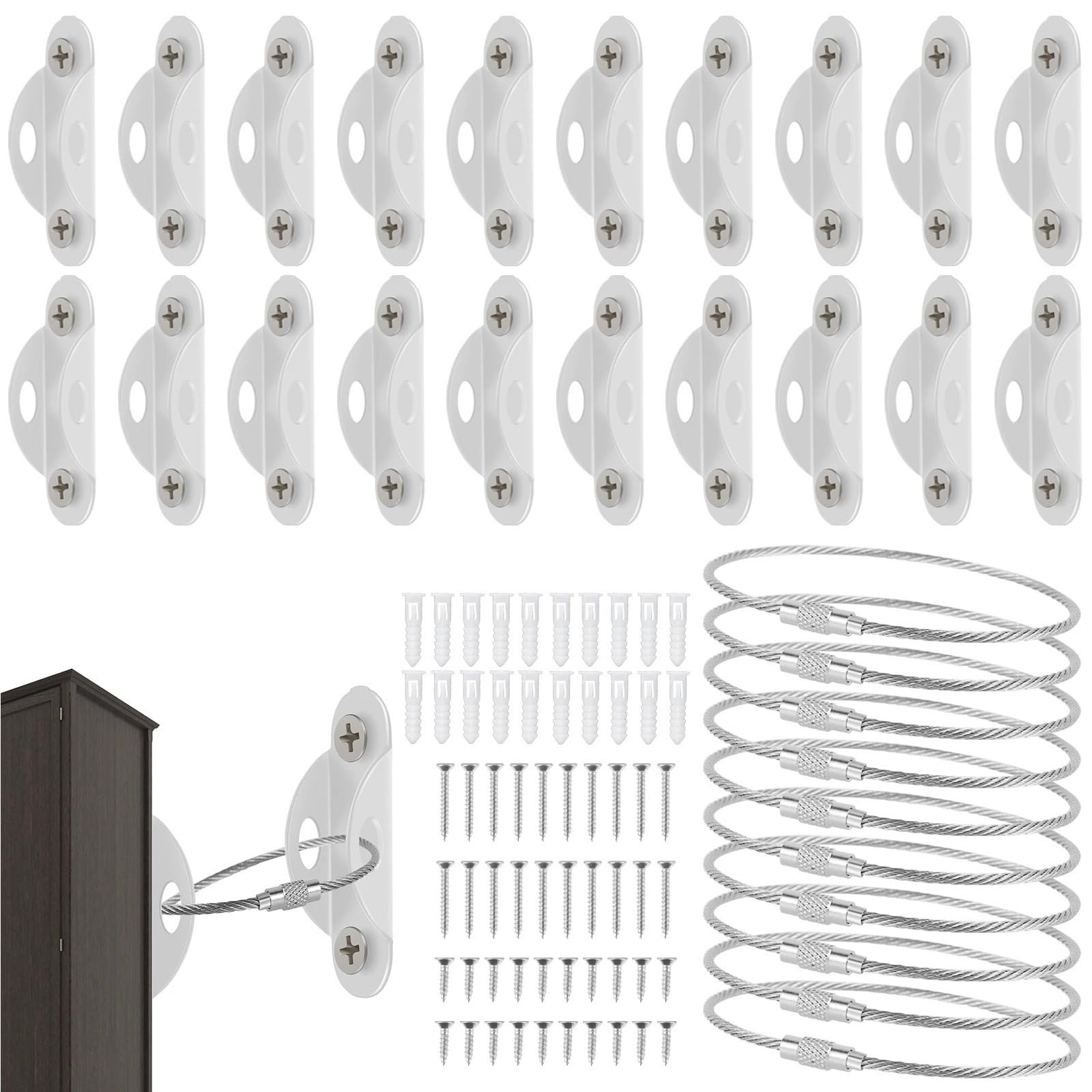 Fijación de muebles, Anclajes for muebles blancos, 10 unidades, correas de seguridad