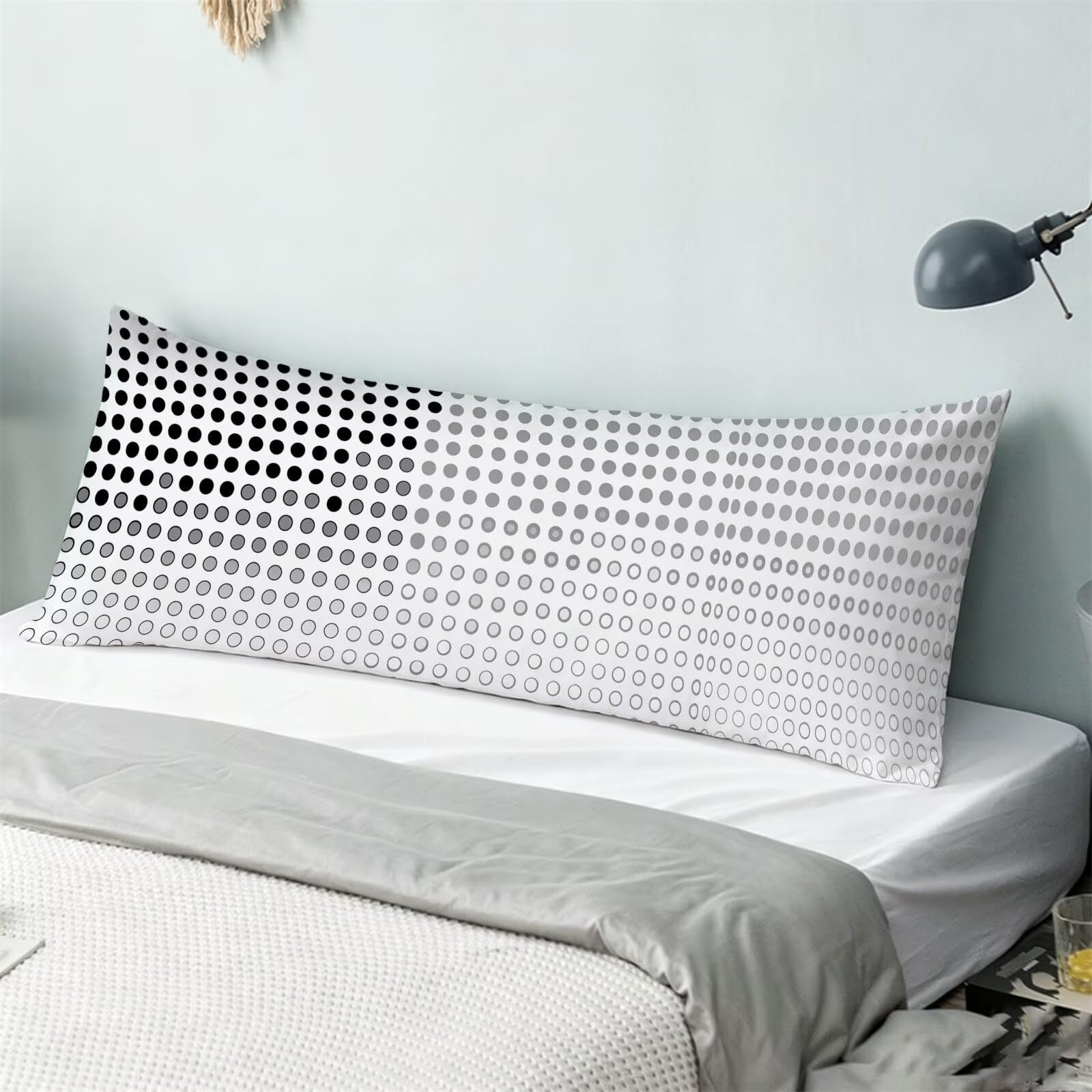 Funda de Almohada 60 x 180 cm Gris Protector Almohada 180 cm con Cremallera Invisible, Lino Durable y Transpirable Pillow Case Largas Puntos Impresión a Doble Cara para Cama, Sofá y Dormitorio dg-621