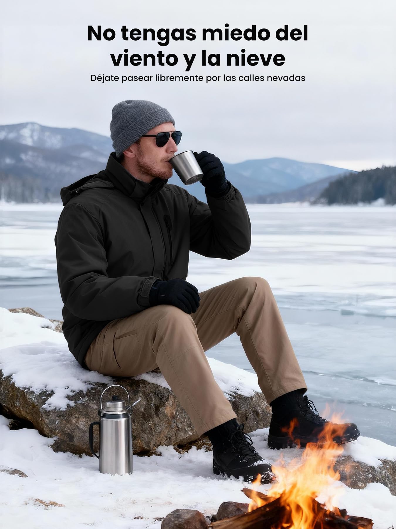 Chaqueta de invierno impermeable para hombre con forro polar y capucha extraíble