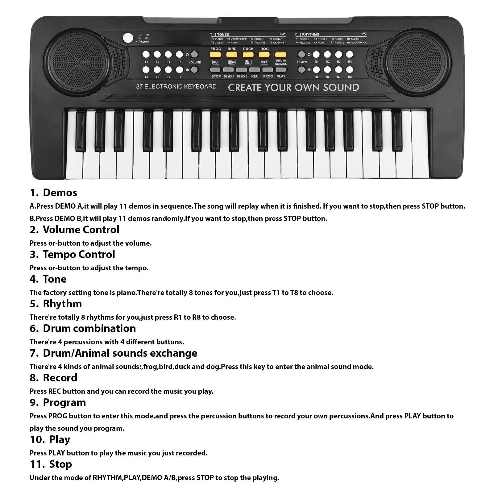 Tastiera Digitale Per Principianti Tastiera Elettronica Per Pianoforte A 37 Tasti 8 Toni 8 Ritmi 11 Demo 4 Effetti Sonori Per Strumenti Musicali Pianoforte