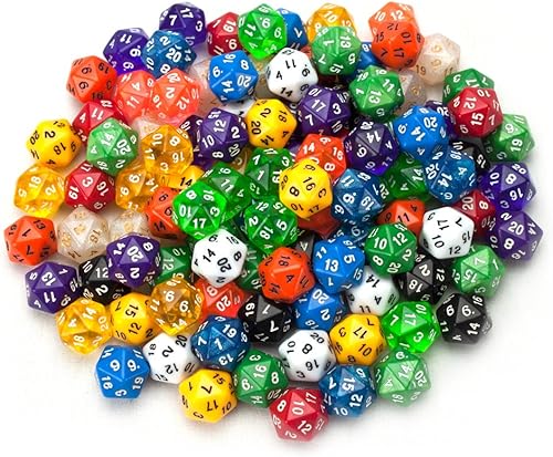 Wiz Dice Dados poliédricos aleatorios a granel (paquete D20-100), dados poliédricos para juegos de rol en colores únicos, accesorios DND para juegos