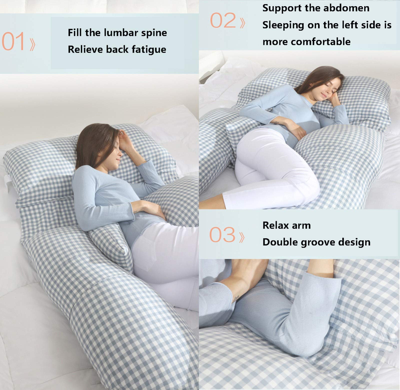 Pregnancy Body Pillow With Cotton Cover, U-Shaped Waist Pillow Maternity Pillows Full Body Pillow For Pregnant Women And Pain Relief 1,180 * 110 * 80cm